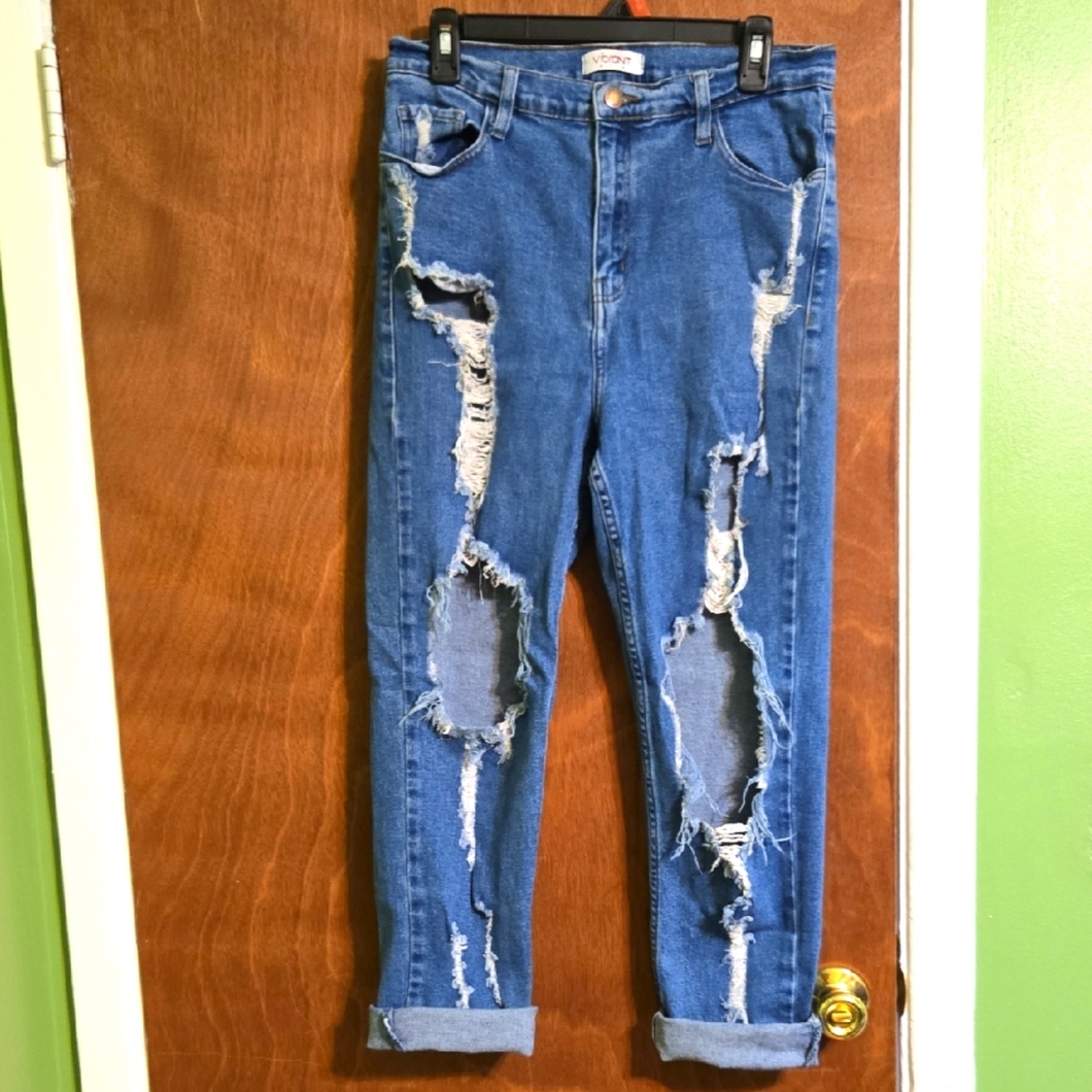 Vibrant Blue Distressed Boyfriend Jeans